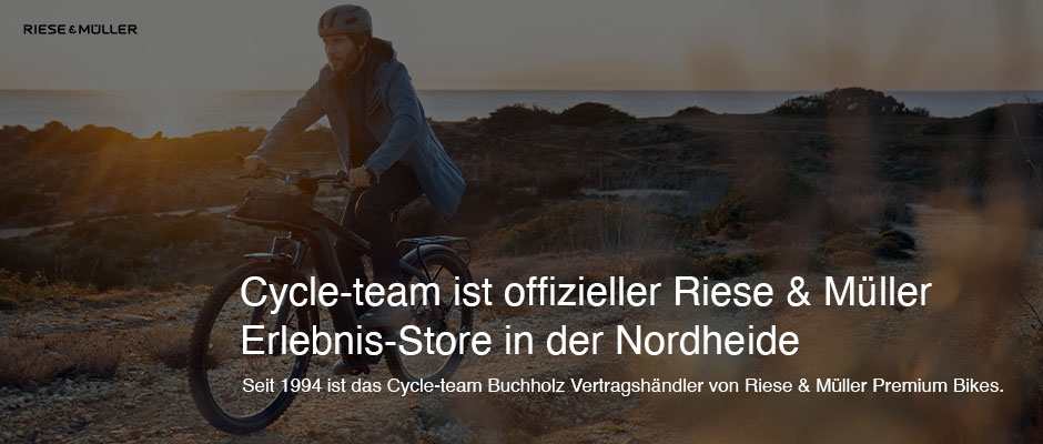 „Cycle-team ist offizieller Riese & Müller Erlebnis-Store in der Nordheide“  Seit 1994 ist das Cycle-team Buchholz Vertragshändler von Riese & Müller Premium Bikes.