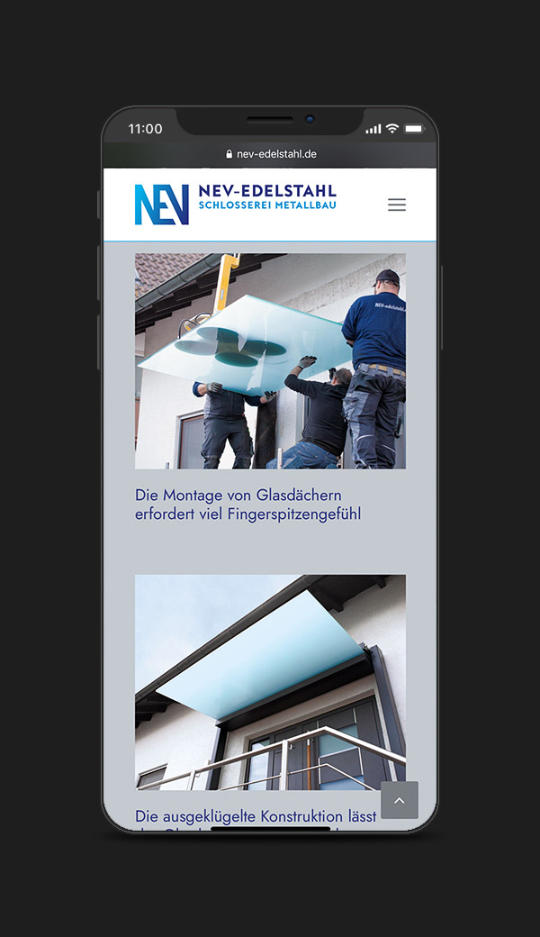 Mobile-Website für NEV-Edelstahl – Bauschlosserei und Metallbau aus Eggenstein-Leopoldshafen