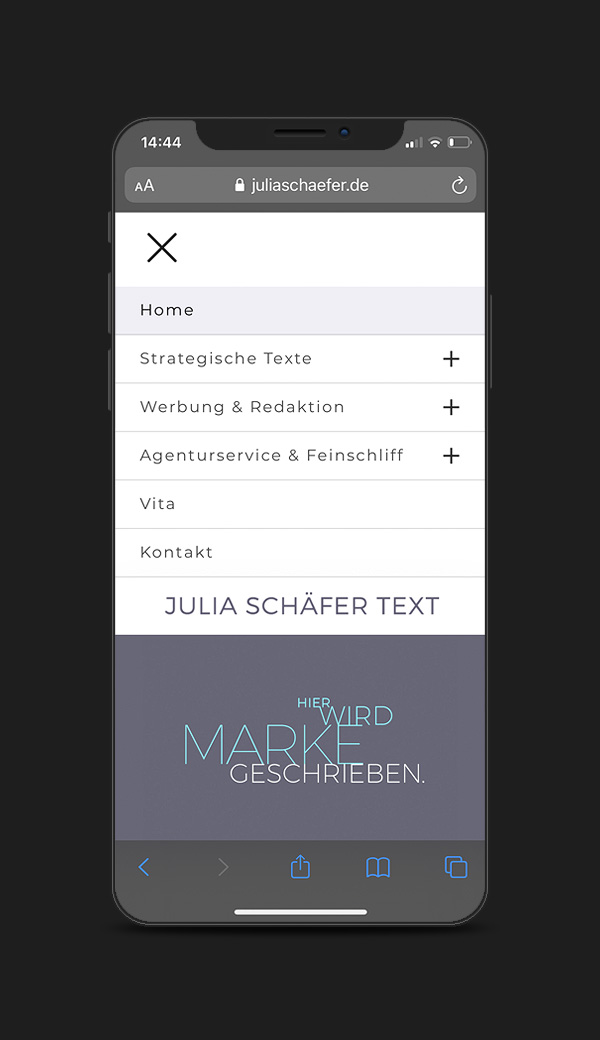 Typografische Website für Julia Schäfer, Texterin aus Karlsruhe