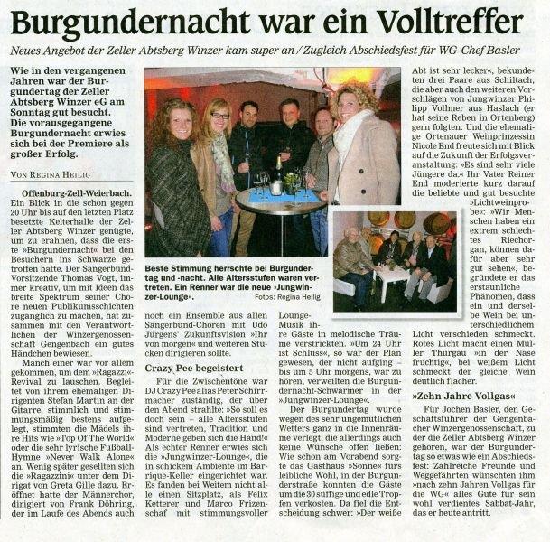Burgundernacht 2016 - Zeitungsartikel