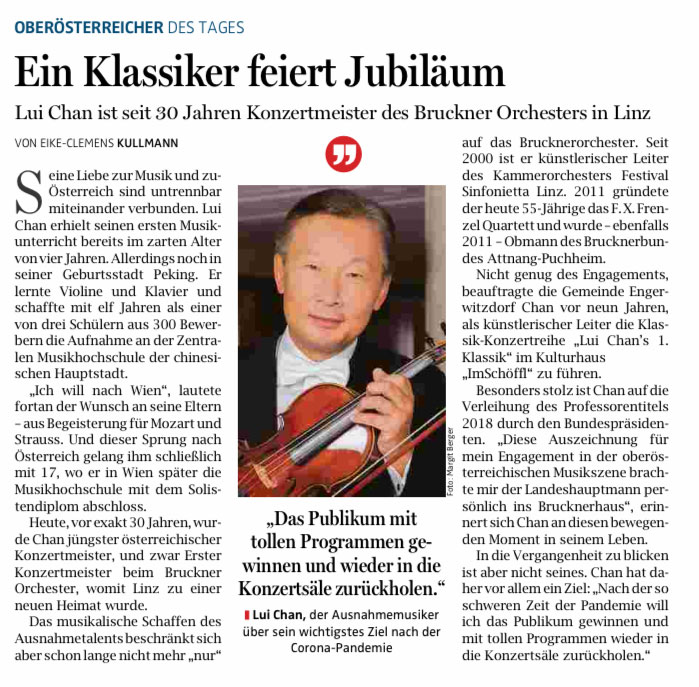 Lui Chan ist seit 30 Jahren Konzertmeister des Bruckner Orchesters in Linz