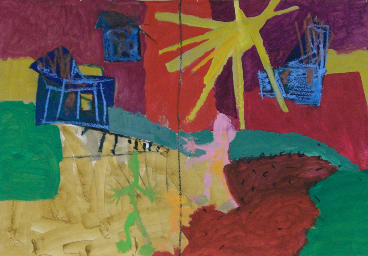 Hier und Niergens 2004 Öl-Kreide, Gouache auf Papier 157 x 240 cm