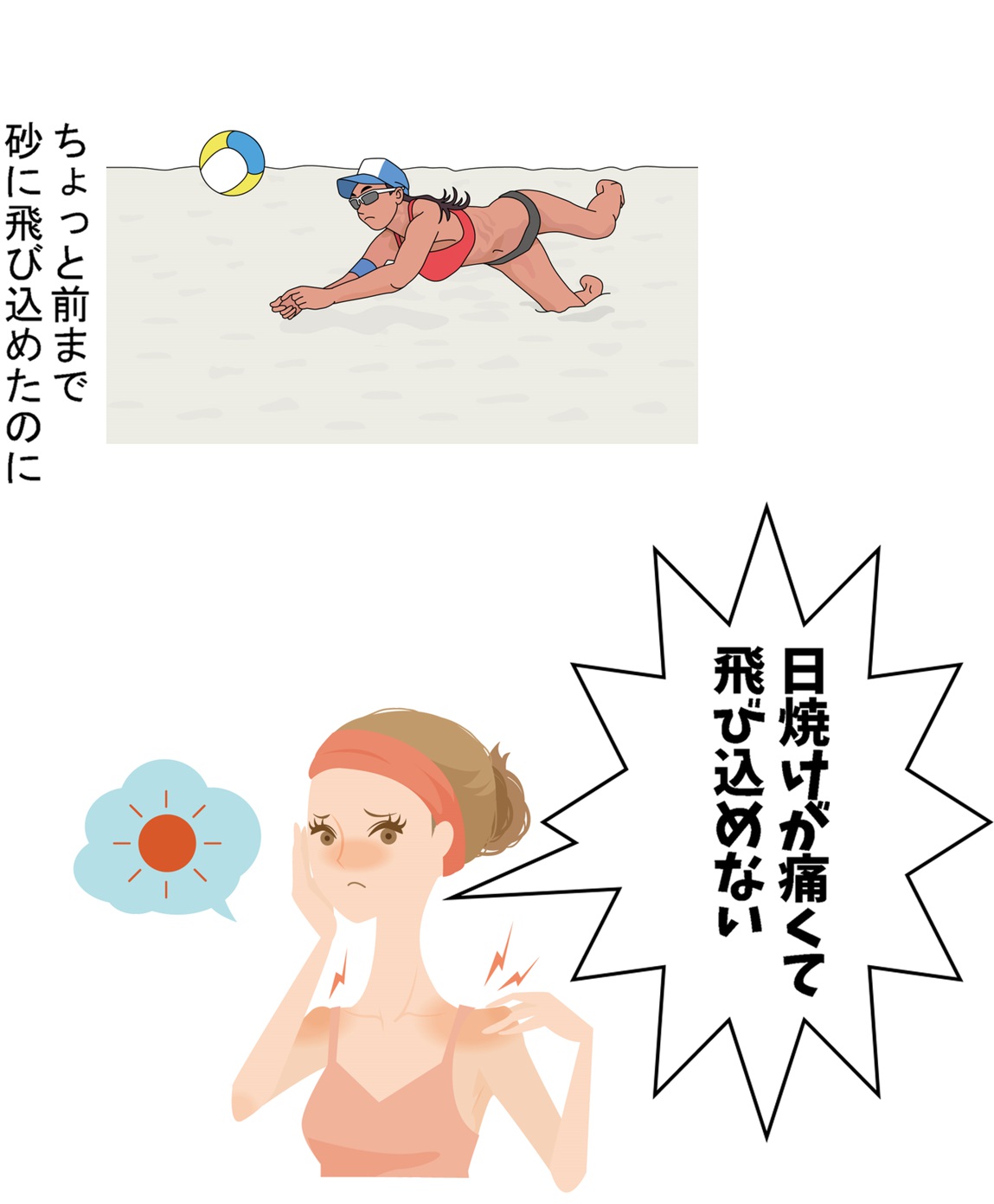 私はビーチバレーをしていました 昔は砂に華麗にダイブして目線を独り占めしていました 最近 日焼けがヒリヒリして飛び込む気すら起きません どうなったのですか 院長教えて 愛知県春日井市のみやこ内科クリニック 早朝診療し 私はビーチバレーをしていました 昔は砂に華麗にダイブして目線を独り占めしていました 最近 日焼けがヒリヒリして飛び込む気すら起きません どうなったのですか 院長教えて 愛知県春日井市のみやこ内科クリニック 早朝診療し