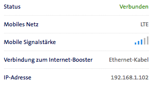 Signalstärke des Boosters an meinem Fenster | Screenshot aus Routereinstellungen von Swisscom
