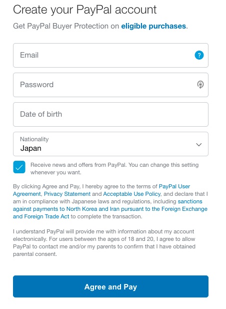 Figure 7. Create your PayPal account.
