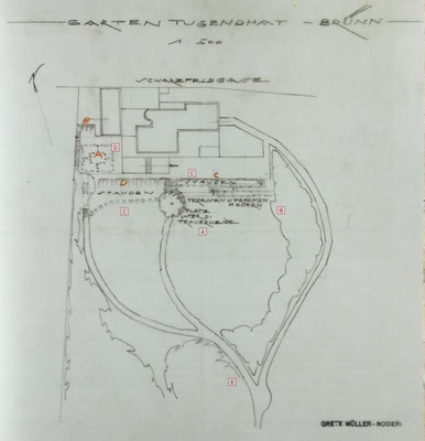 Grete Müller-Roder, garden plan 1928-1930, MoMA New York, Mies van der Rohe Archive MR 2.189; I. Cerná - L. Valdhansová, Villa Tugendhat. The Garden, Brno 2017, ill. 30