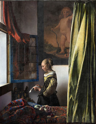 Jam Vermeer, Briefleserin am offenen Fenster, 1657, Öl auf Leinwand, Staatliche Kunstsammlungen Dresden (wikimedia commons)