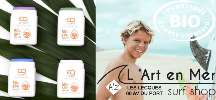 EQ Love cosmétique bio Stick solaire made in France Surf Shop Les Lecques L' Art en Mer Concept Store Saint Cyr sur Mer