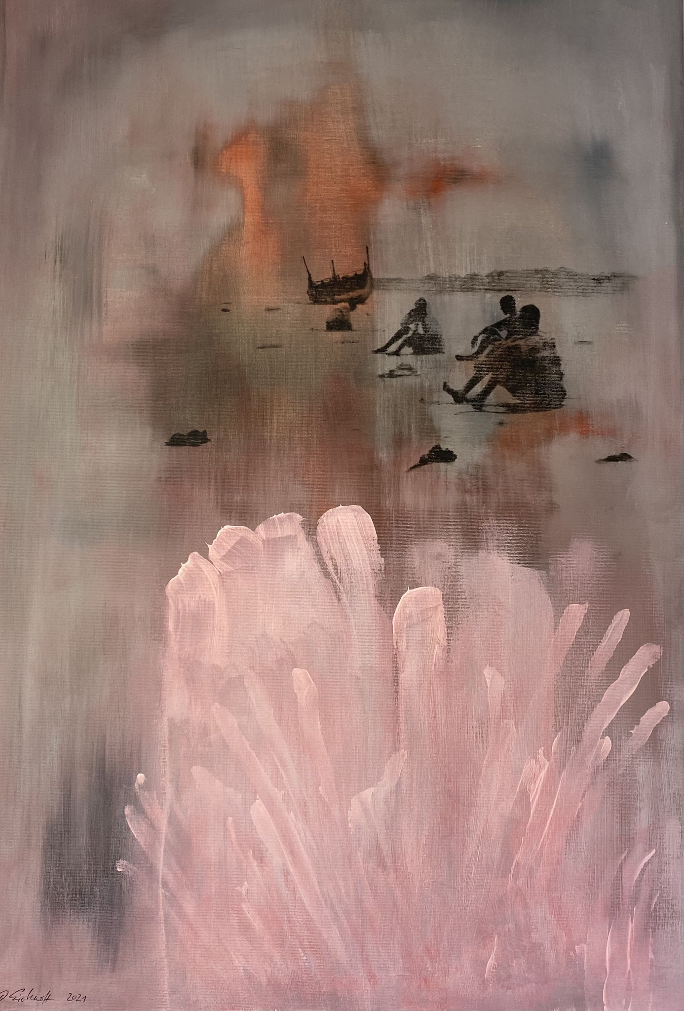 gestrandet, Öl auf Leinwand, 60x90 cm, 2021
