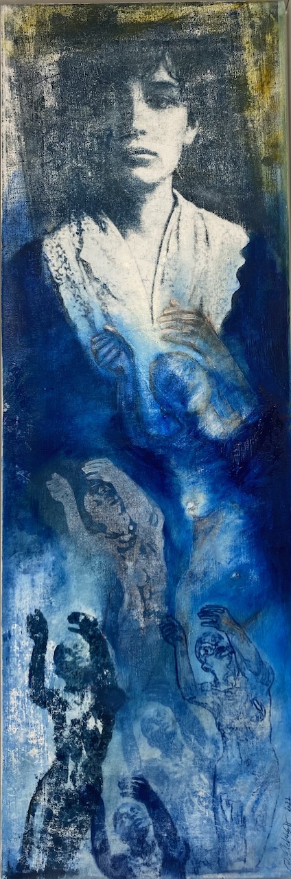 Hommage an Camille Claudel, Triptychon, Die Flehende, 30x90, 2022