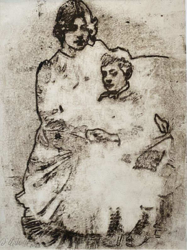 "Suzanne Valadon und ihr Sohn Maurice Utrillo"_Öl auf Papier_Papierlithografie_30x40cm_2023