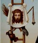 Op de jezuïetenfoto is het hoofd van Jezus afgebeeld met een doornenkroon op het doek
