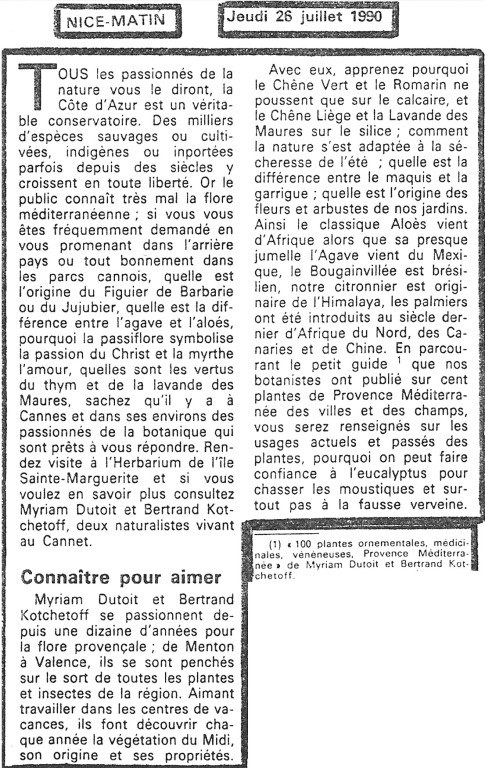 Journal "Nice Matin" Juillet 1990