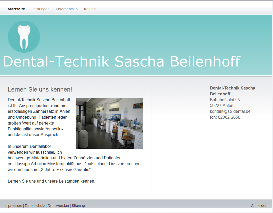 SB Dentaltechnik: Inhalte Website