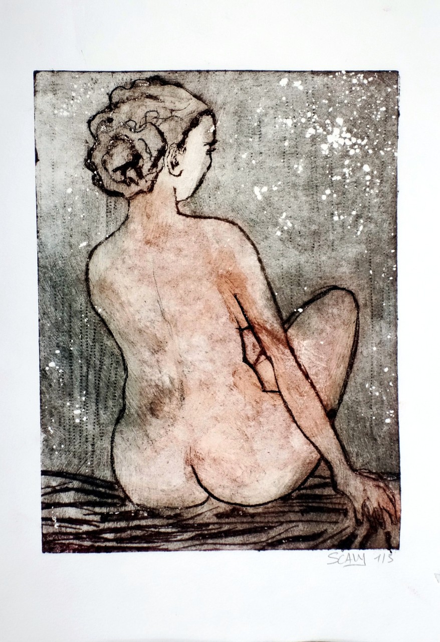 Nue de dos - 21/17 cm - gravure sur carton.-