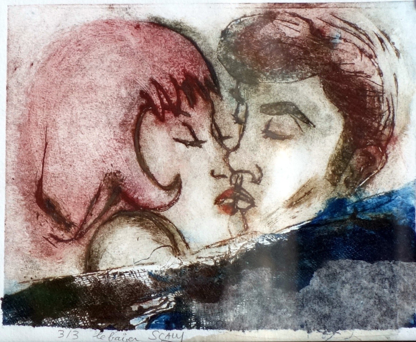 Le baiser- 21/17 cm - gravure sur carton.  disponible FOR SALE