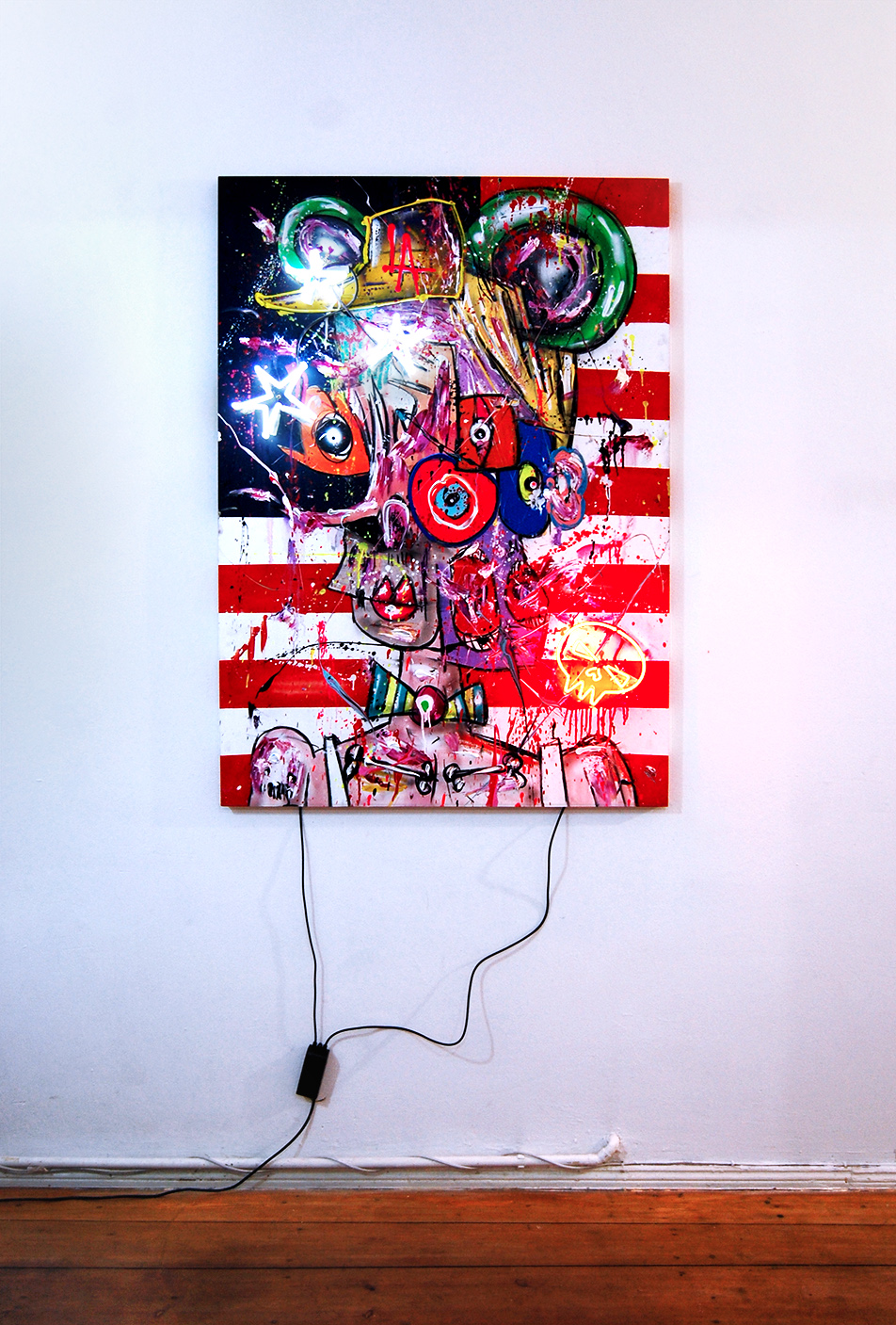 TO HELL AND BACK, 2018, mixed media and neon light, 140x100x5cm