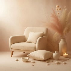 Welcoming therapy room with soft lighting and a comfortable chair, creating a calm and safe space