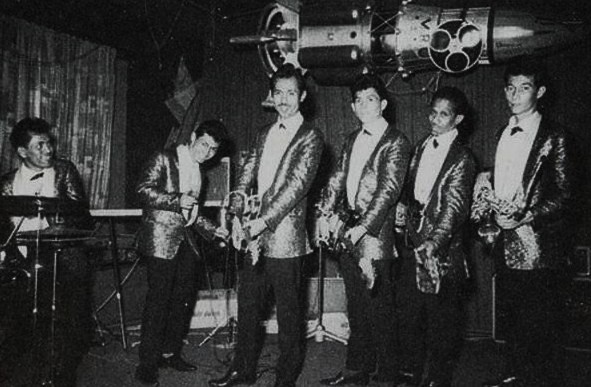 in de RING-STUBEN (SPUTNIK) Mannheim vlnr: Dirk Siaila - Benny van Gessel - Theo v.d. Voort - Loeky van Gessel - David Nanuru - Maurice de la Croix