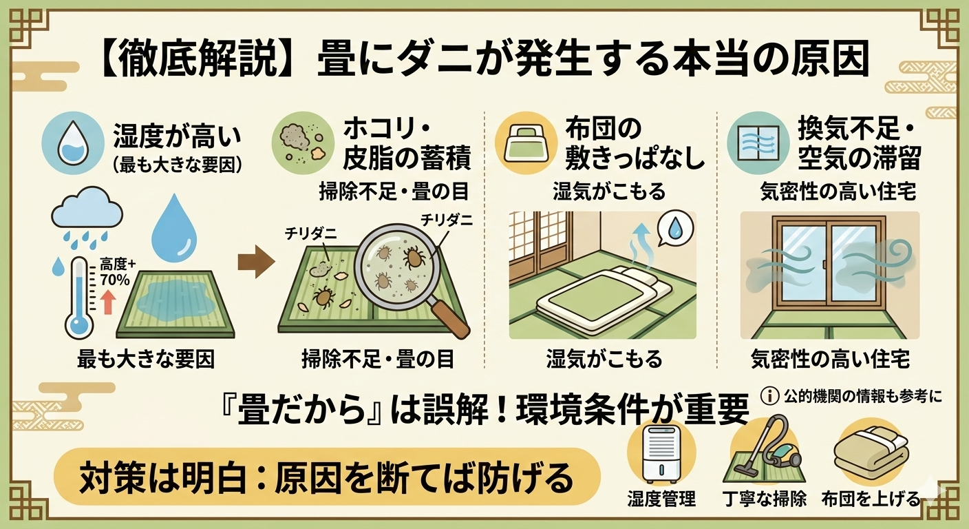 畳にダニが発生する原因とは？湿度・掃除・布団管理まで徹底解説