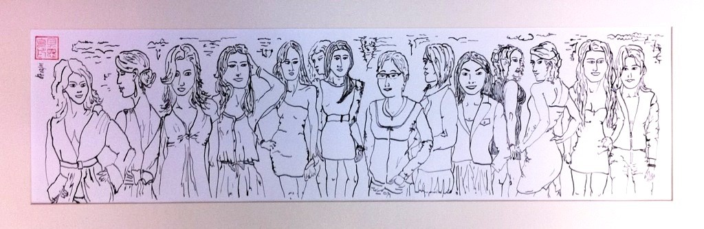 Freundinnen, 2011, Tusche auf Papier 88 x 30 