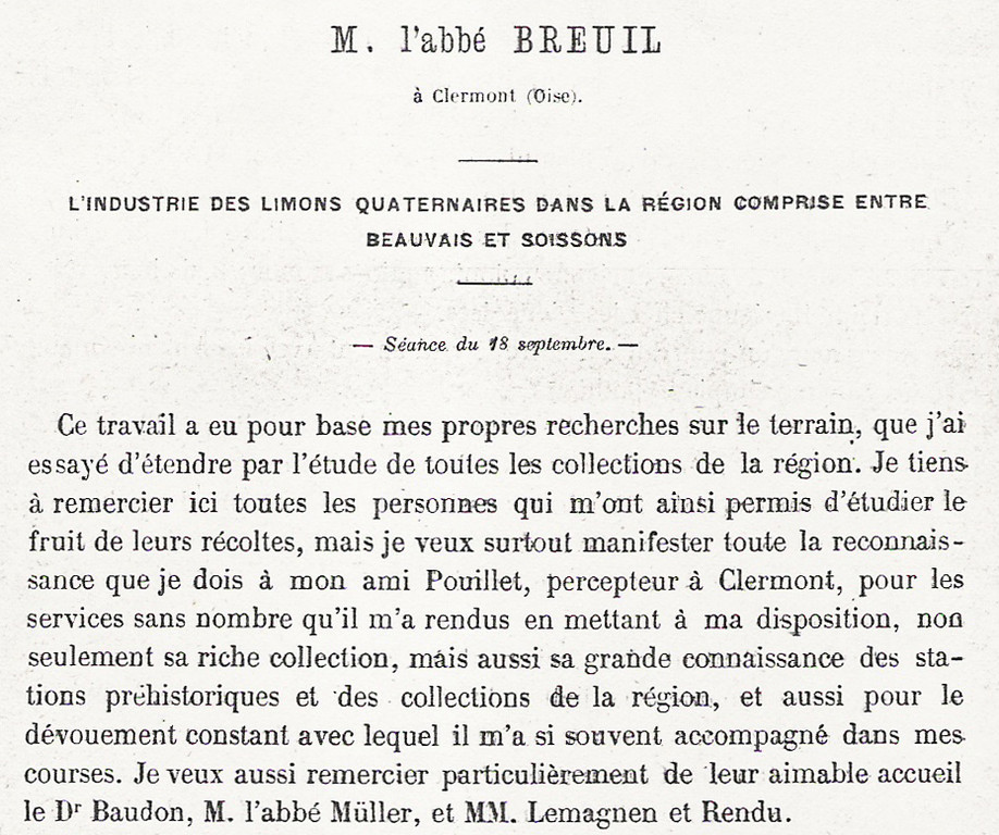 Communication de l’abbé Breuil au congrès de l’AFAS à Boulogne-sur-Mer en 1899