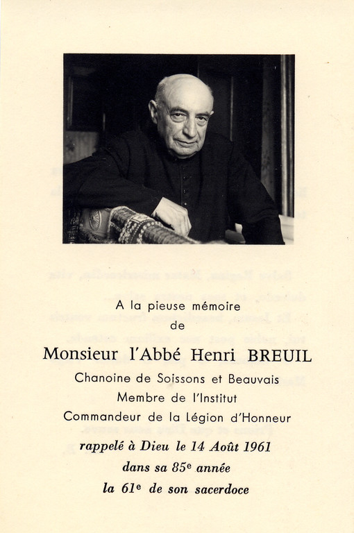 Abbé Breuil, faire part de décès