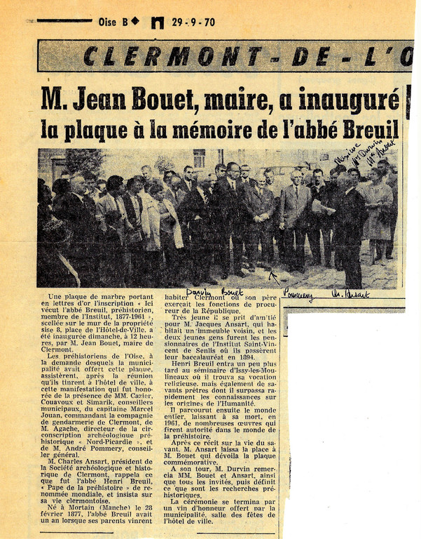 Inauguration de la plaque Breuil en 1970