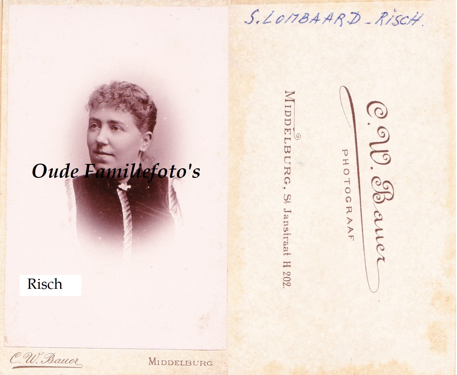 Risch, Sara Catharina. Geb. 27-1-1861 Breskens. Ovl. 4-2-1926 Den-Haag. Getrouwd met Izaak Lombaard. € 4,00