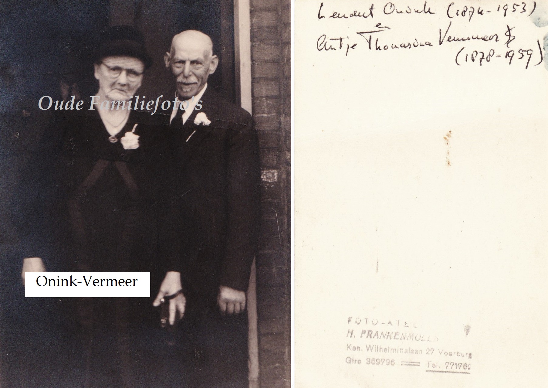 Onink, Leenderd. Geb. 9-7-1874 Scheveningen Ovl. 27-9-1953 Voorburg. getrouwd met Antje Tomasina Vermeer. € 3,00