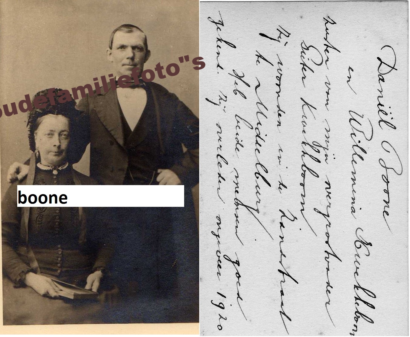 Boone, Daniël geb: 1-1-1841 middelburg ovl. 5-7-1916 gehuwd 22-11-1865 Wilhelmina Kwekkeboom € 3,00  