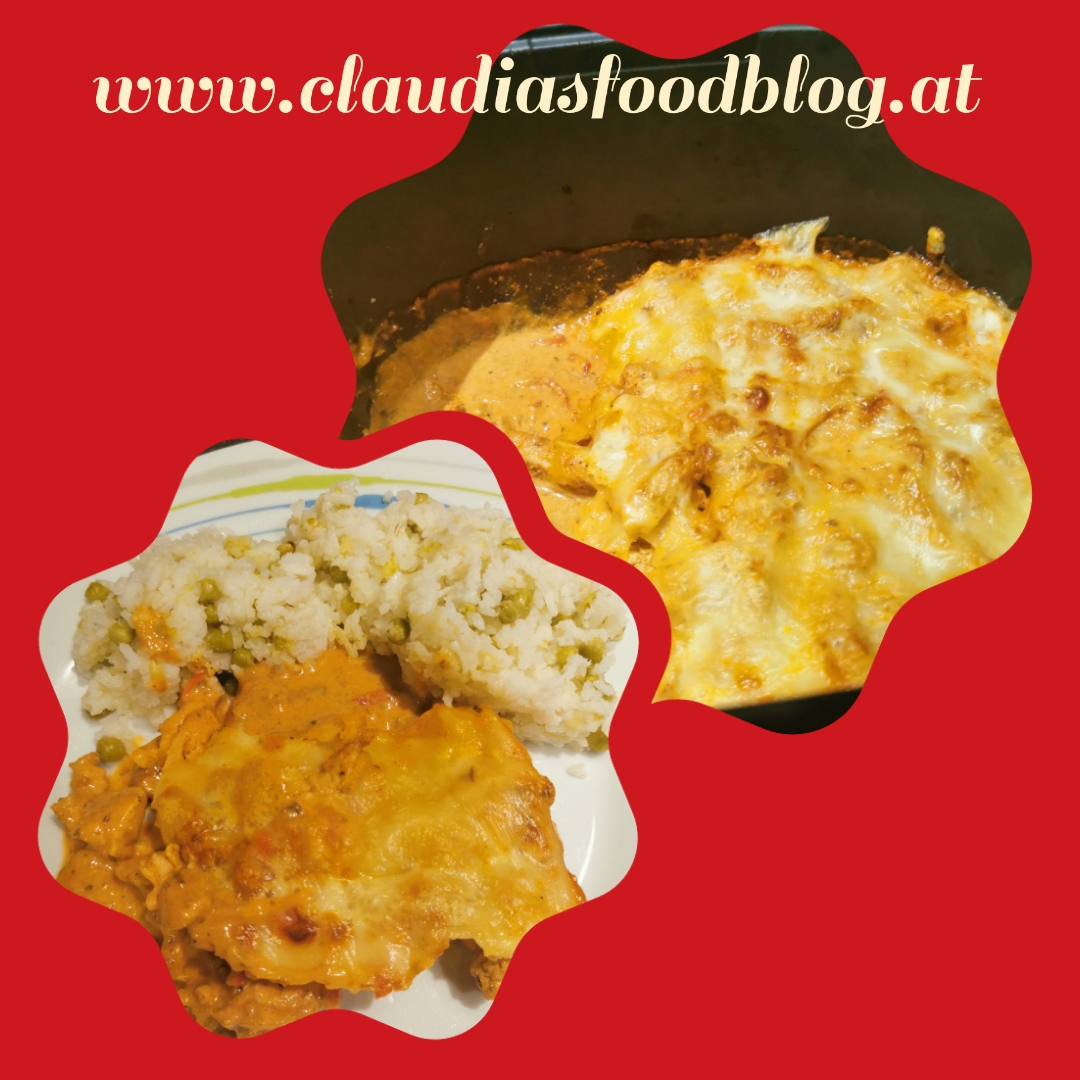 Gyros in Metaxasoße und Käse überbacken