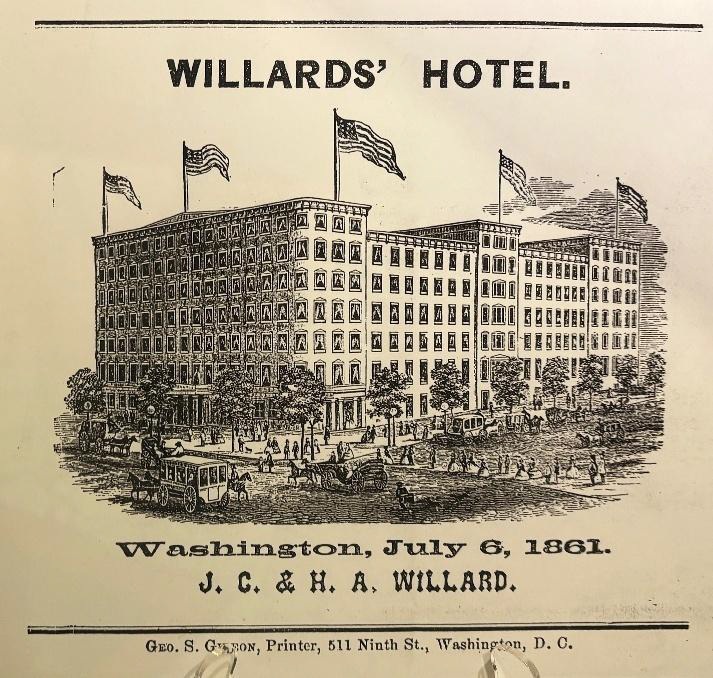Advertisement image for Willards’ Hotel in 1861 / 1861年のウィラード・ホテルの広告画像