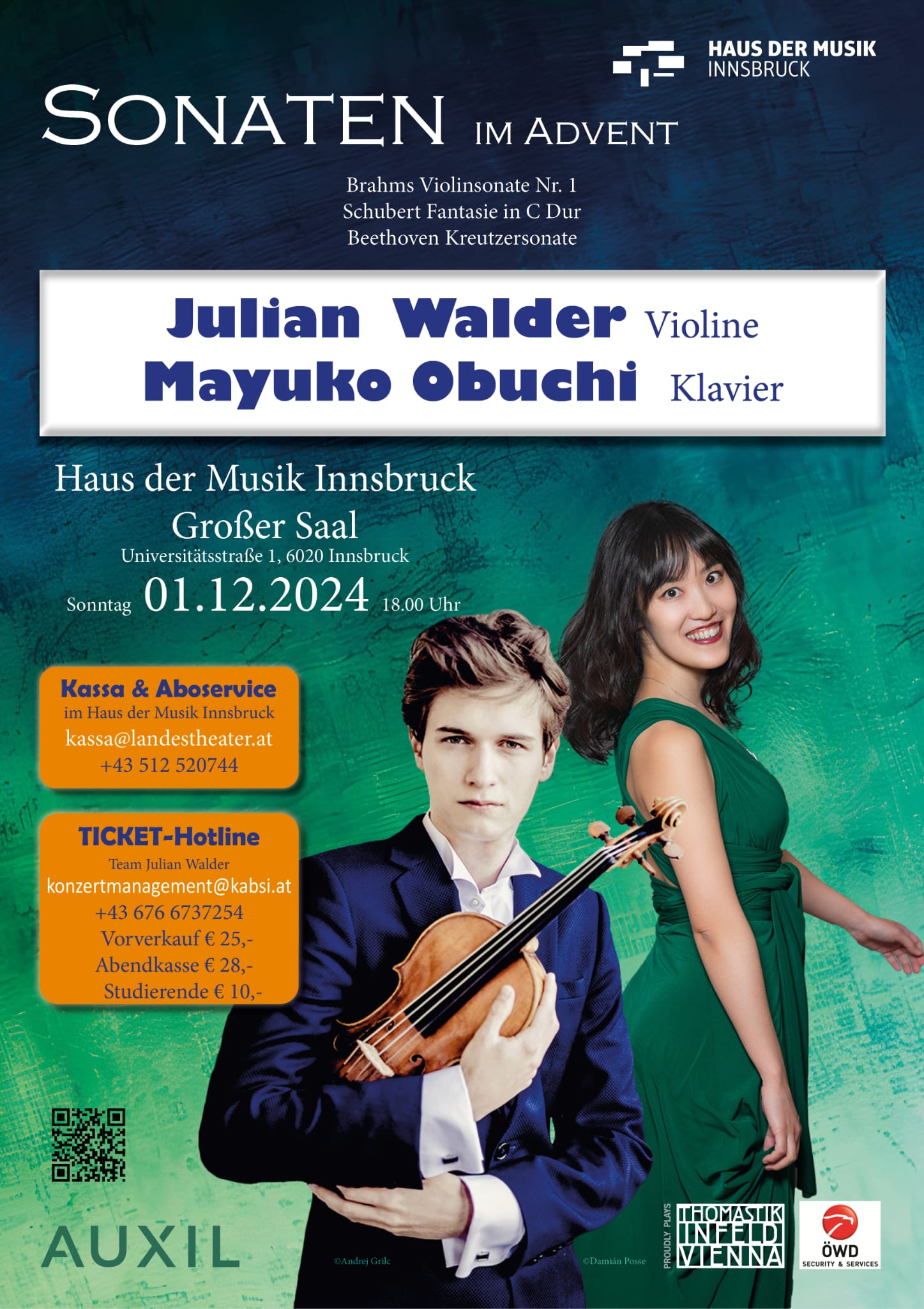 Sonaten im Advent mit Julian Walder am 01.12.24 im Haus der Musik Innsbruck!