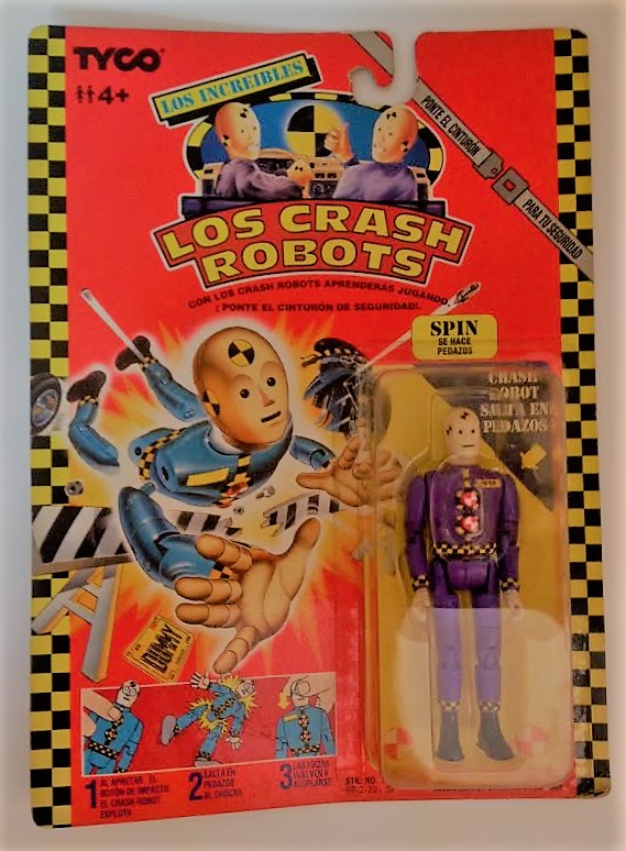 Cartoon crash test dummies, robots, and a green creature fighting in a