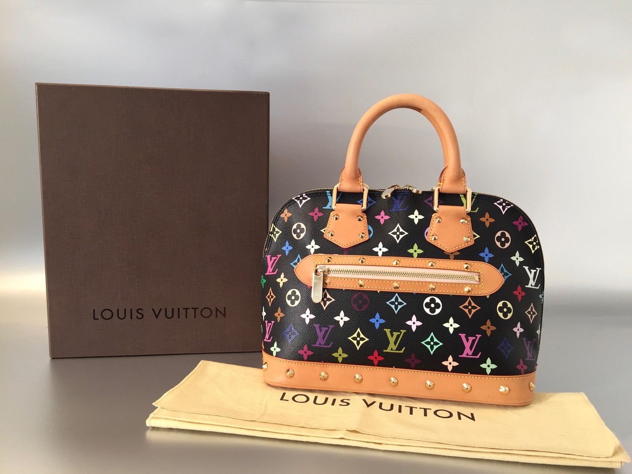 Louis Vuitton Monogram Multicolor Alma PM in Schwarz Ankauf Verkauf Second Hand Designertaschen und Accessoires