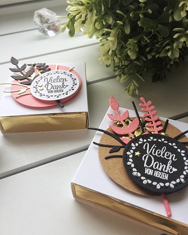 stampin up hanuta verpackung papierwunder kleines goodie danke Blüten des Augenblicks schöner Strauß Quartett fürs Etikett paketbeileger