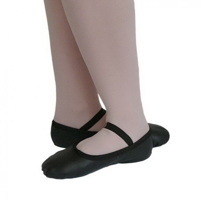 Zwart leren balletschoenen met splitzool, voor de Ballet Dansmix 3-5jr lessen (Rdam, Zmeer en Delft) en Showjazz 6+jr les in Delft