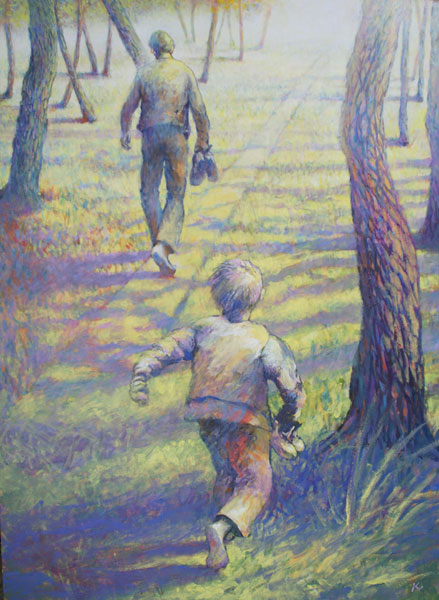 追いかける　2013, K.Nishikawa,oil & tempera on paper, P40