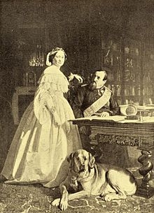 König Friedrich VII. und Gräfin Danner mit einem Broholmer, um 1860