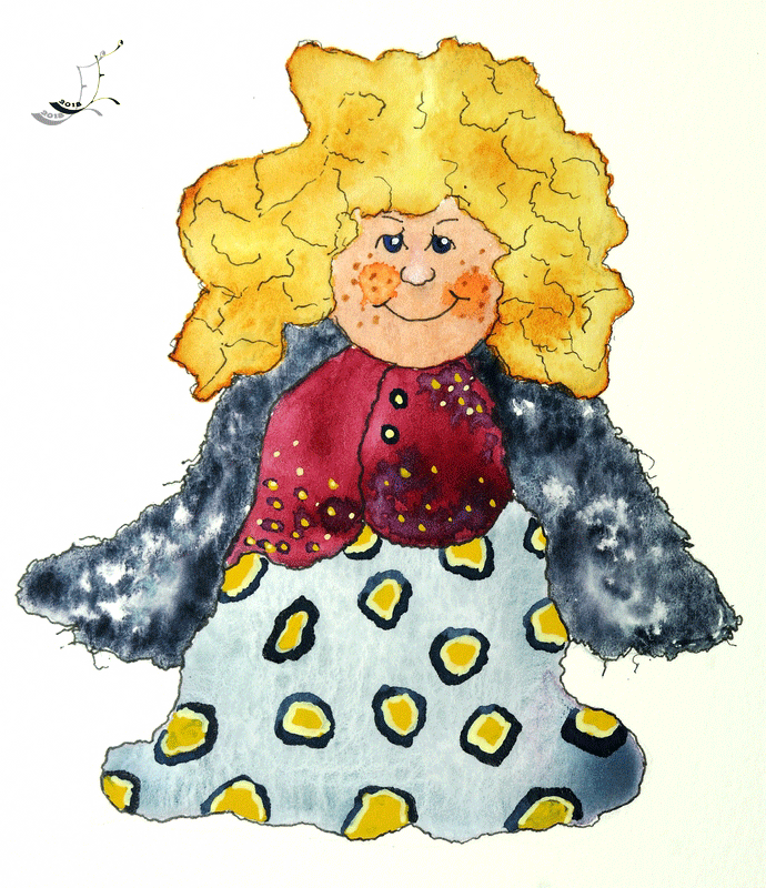 Geschenkanhänger, weihnachtlich, Engel, frech mit Sommersprossen, Aquarell