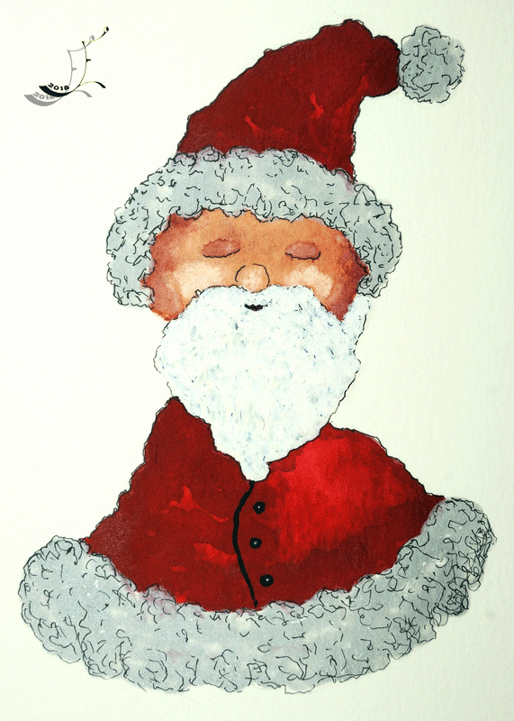 Geschenkanhänger Weihnachtsmann, Nikolaus, Santa Claus, Aquarell und Gouache