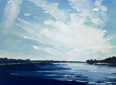 flusslandschaft mit hohem himmel, lech und ufer