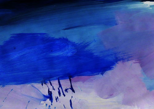 Papierbilder, blau und rotviolett, abstrakt, regen
