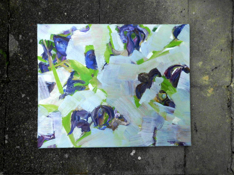 Tulpen 6, tulpen, blau, gelbgrün, grau, abstrakt