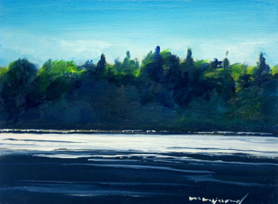 lechlandschaft, ölbild, bäume und wasser