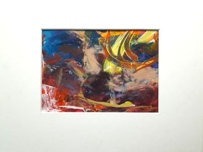 Papier und acrylfarbe, himmel in gelb, rot und blau