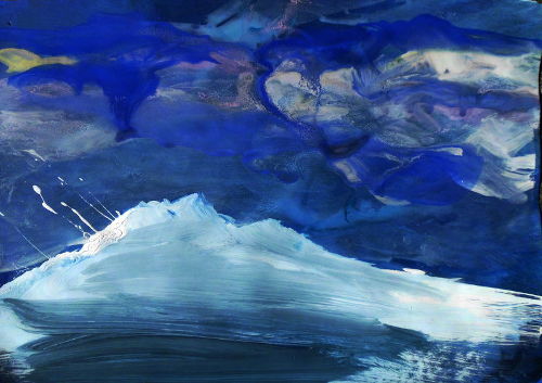 Neuschnee, Papierbilder, weiß, blau, bergbild