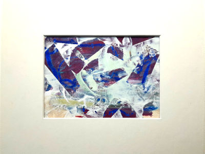 fliegende formen, rotviolett und hellgrau, Papier und acrylfarbe