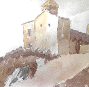 aquarellstudie gebäude in erdfarben